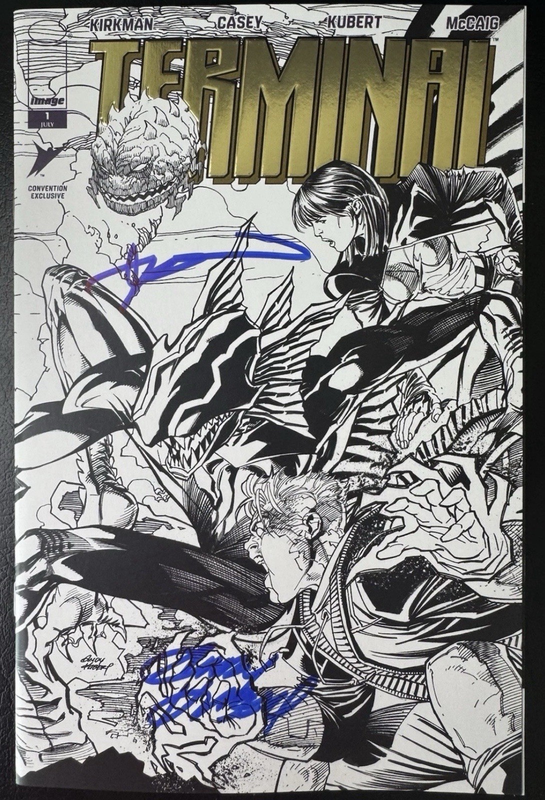 2X SIGNED KIRKMAN KUBERT TERMINAL #1 HAND NUMBERED GOLD TRADE FOIL Presale SDCC