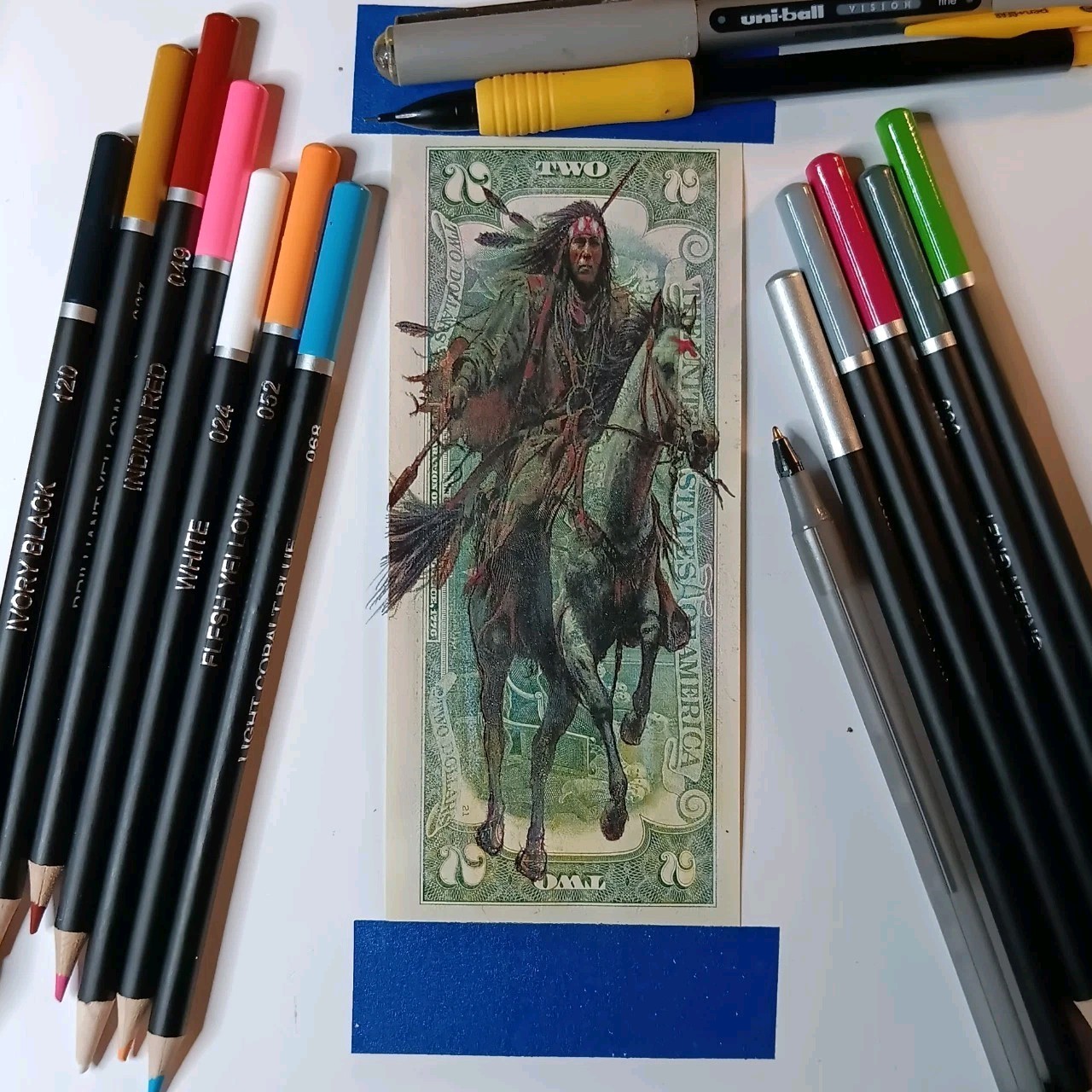 Original art Drawing by J&M Tarantula Real money as Crazy Horse only 100 made
