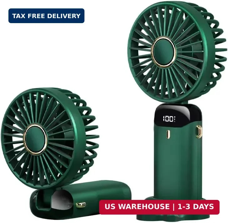Portable Handheld Fan Battery Operated with Base, 8 Hours, Digital Display, 5 Sp