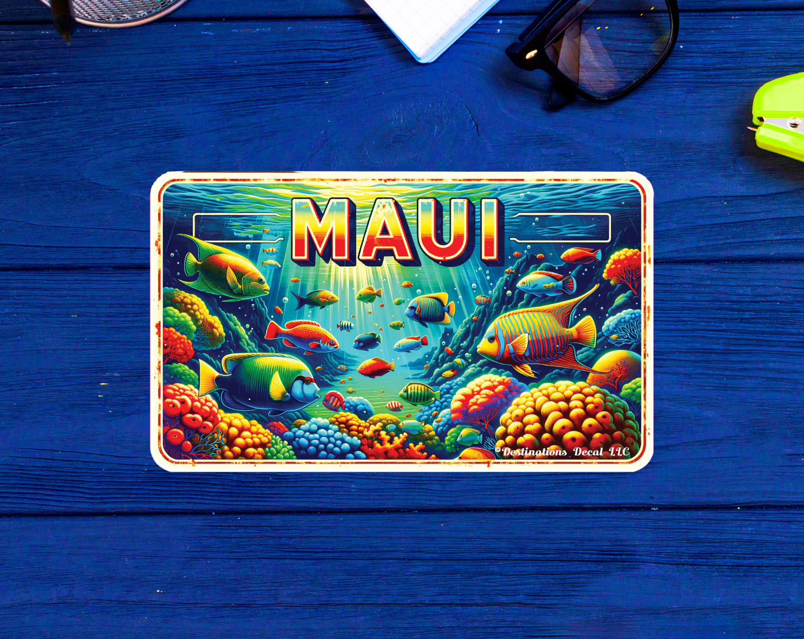 MAUI Sticker Hawaii Decal South Pacific Indoor Or Outdoor Vinyl Tropical Fish
