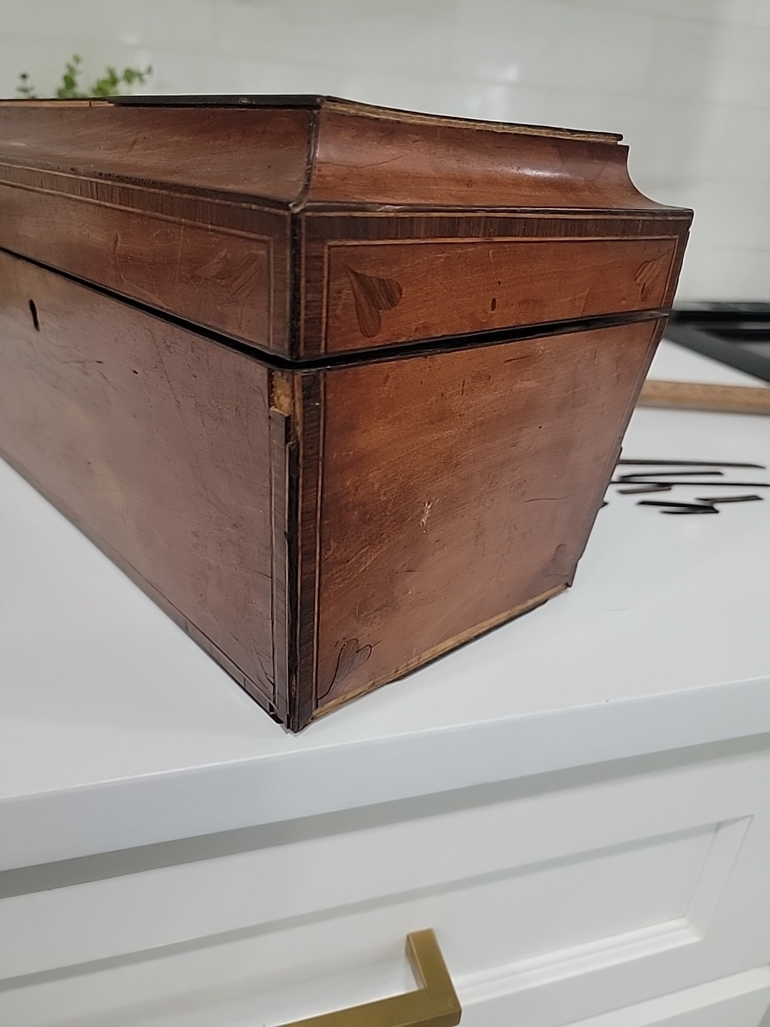 Antique English Early 19th Century Triple Tea Chest Caddy Box w/ Inlay