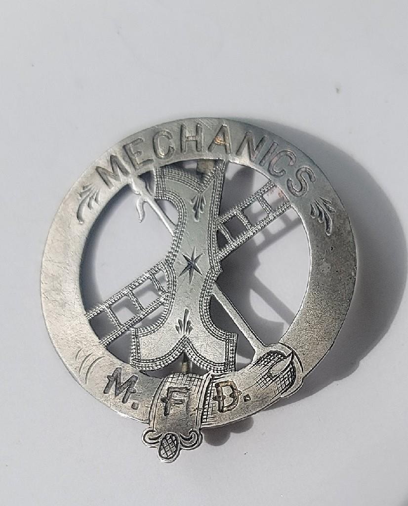 Coin Silver Fireman Mechanics Badge M.F.B. 19th century