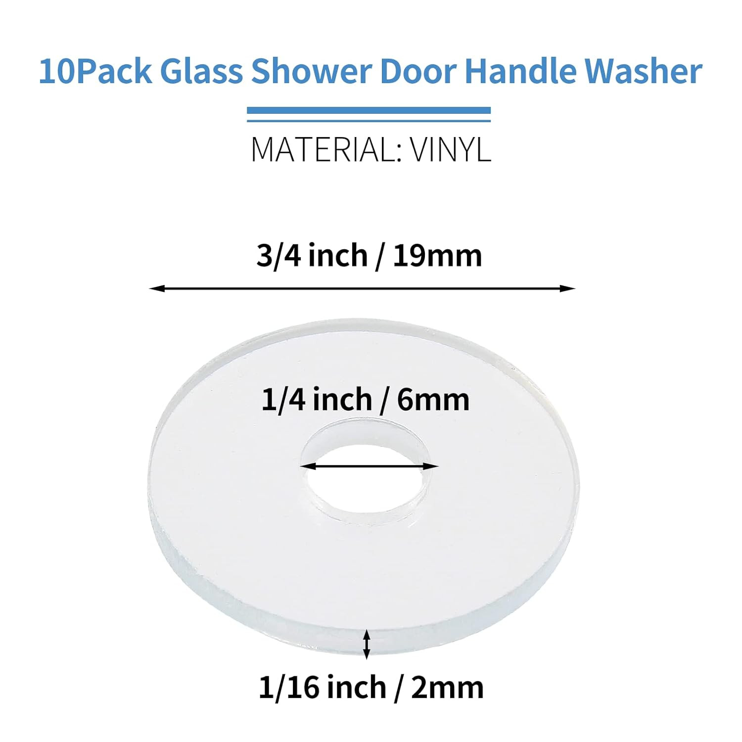 10 Pack 3/4 Inch Clear Washers for Shower Door Handle, Transparent Gasket, Clear