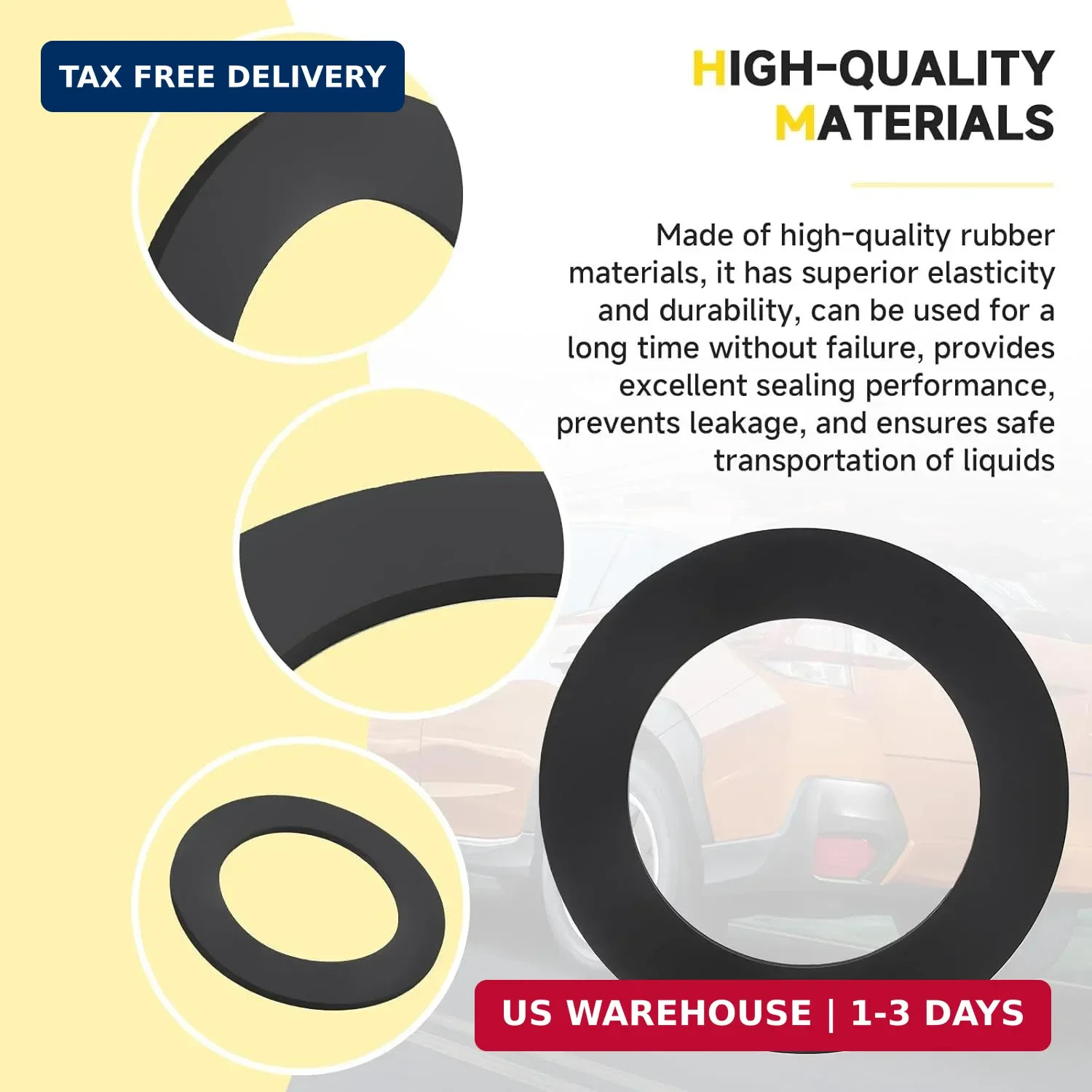4Pack Jerry Can Rubber Gaskets, 3.35 in OD 2.25 in ID, Replacement Seal Compatib