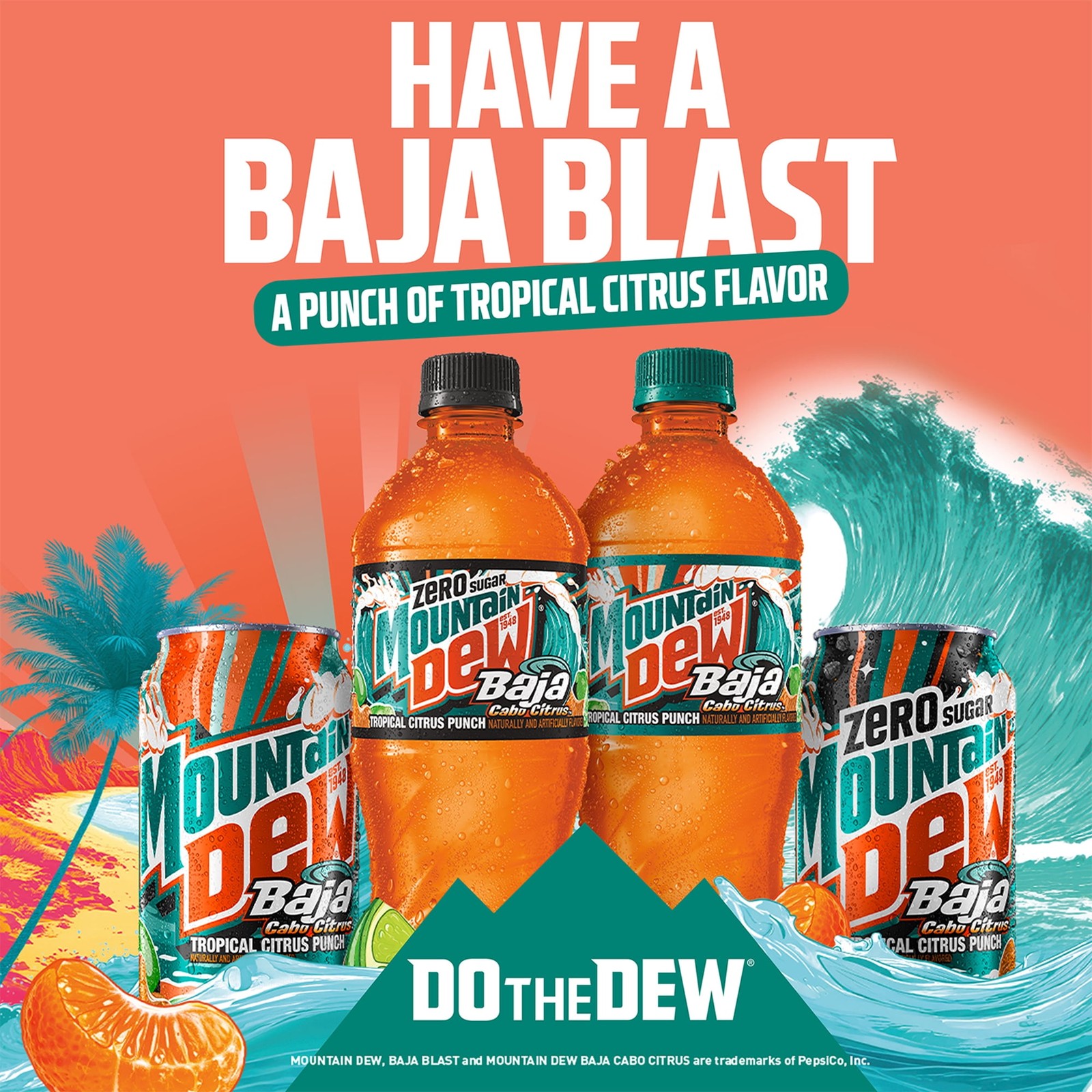 Mountain Dew Zero Sugar Baja Blast Cabo Citrus 36 Cans 12oz | Bulk Pack | Fast S