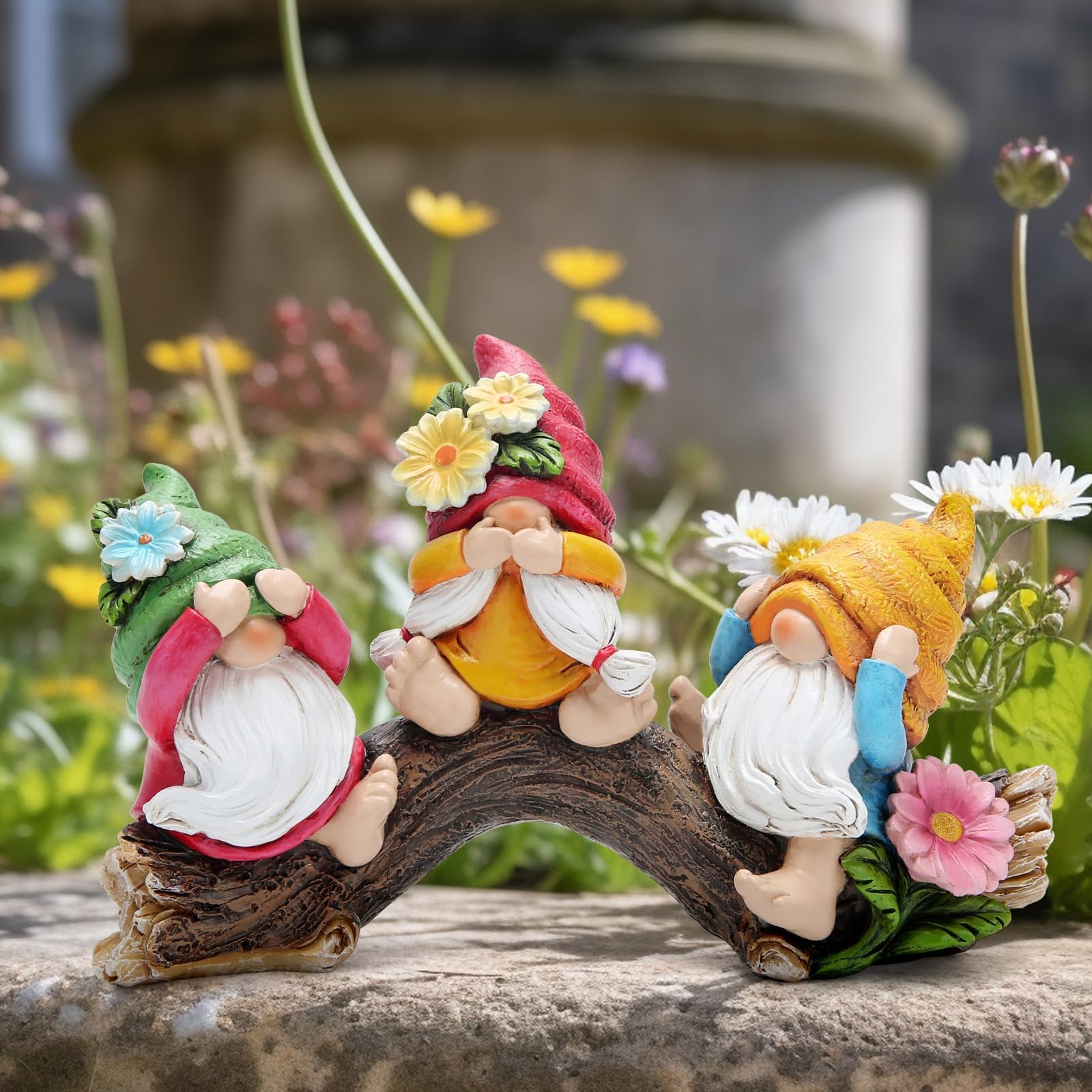 Spring Hear-No, See-No, Speak-No Gnomes Figurines Decorations Outdoor Flower …
