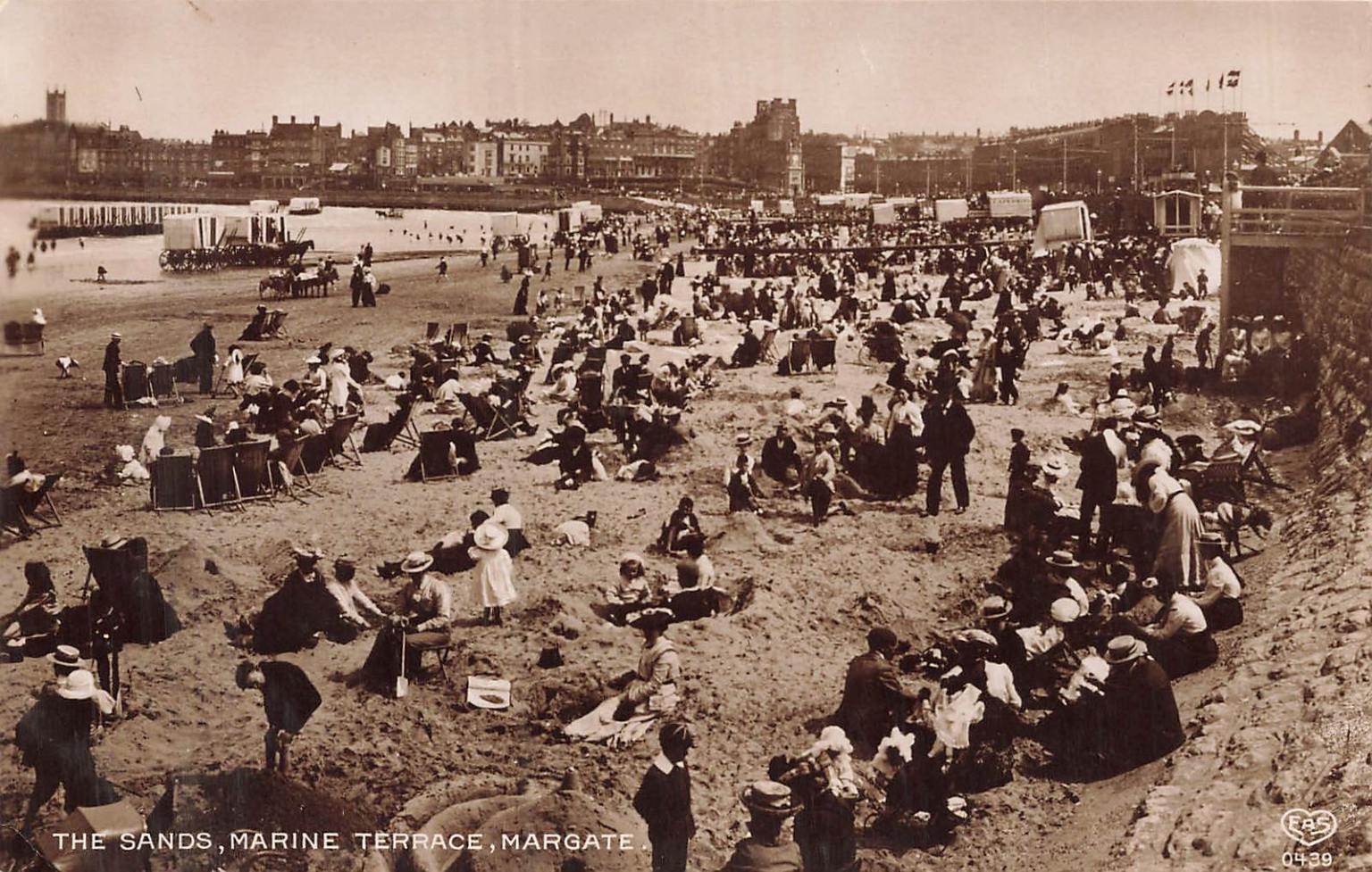 Margate Sands Marine Terrace Edwardian Era Beach Scene RPPC Photo Postcard E.A