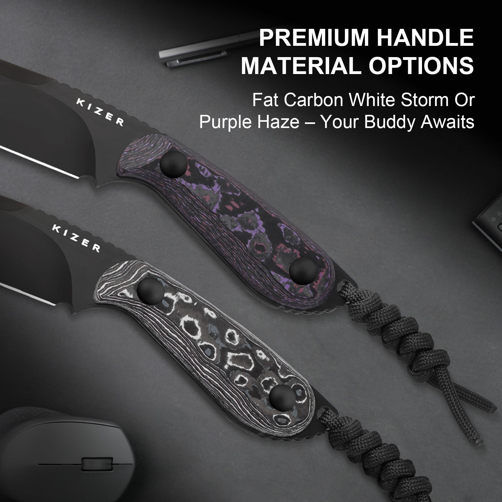 Kizer Buddy Fixed Knife Compact 4V Blade Fat Carbon Purple Haze Handle 1081A10