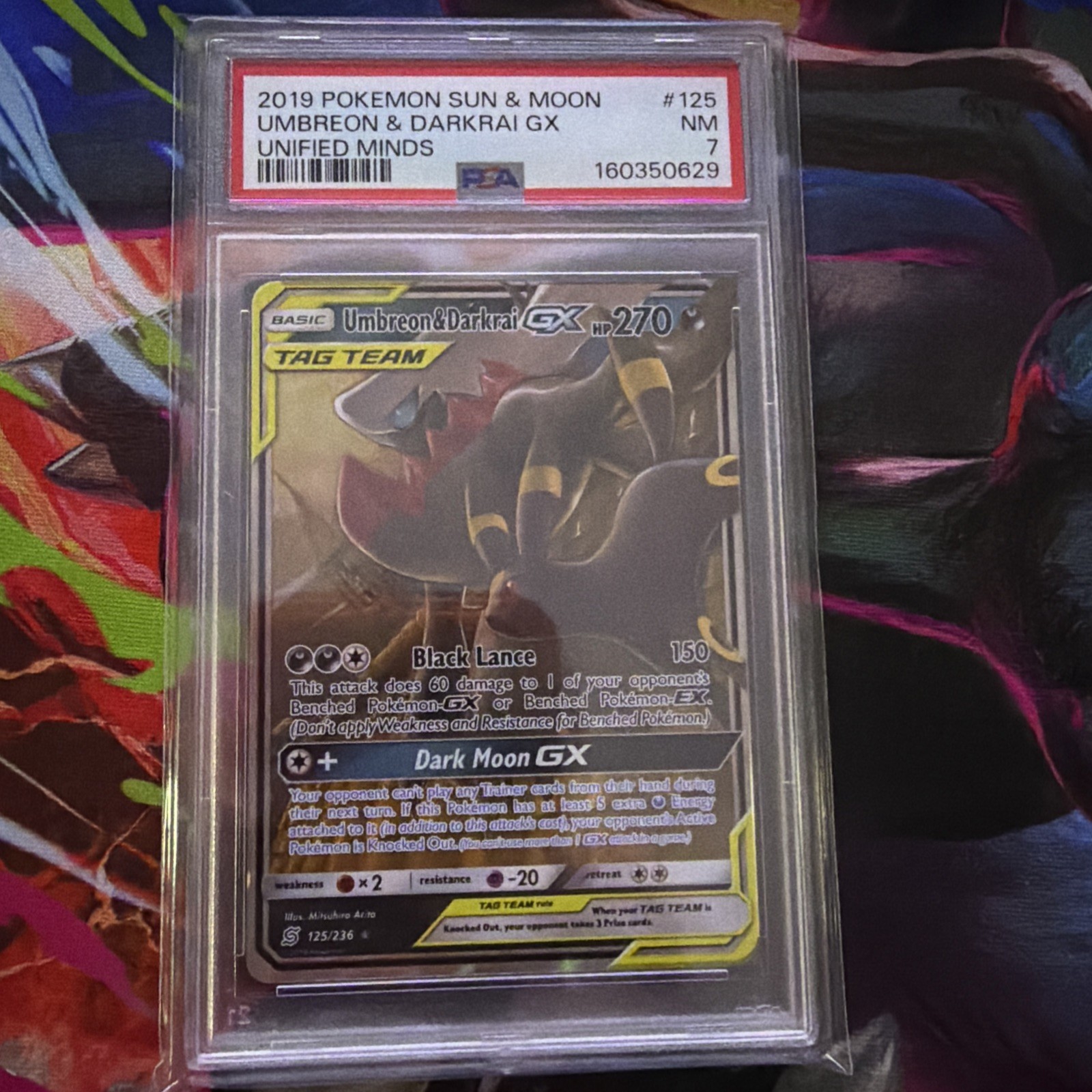 2019 Pokemon Hidden Fates Umbreon & Darkrai GX Tage Team PSA NM 7 125/236