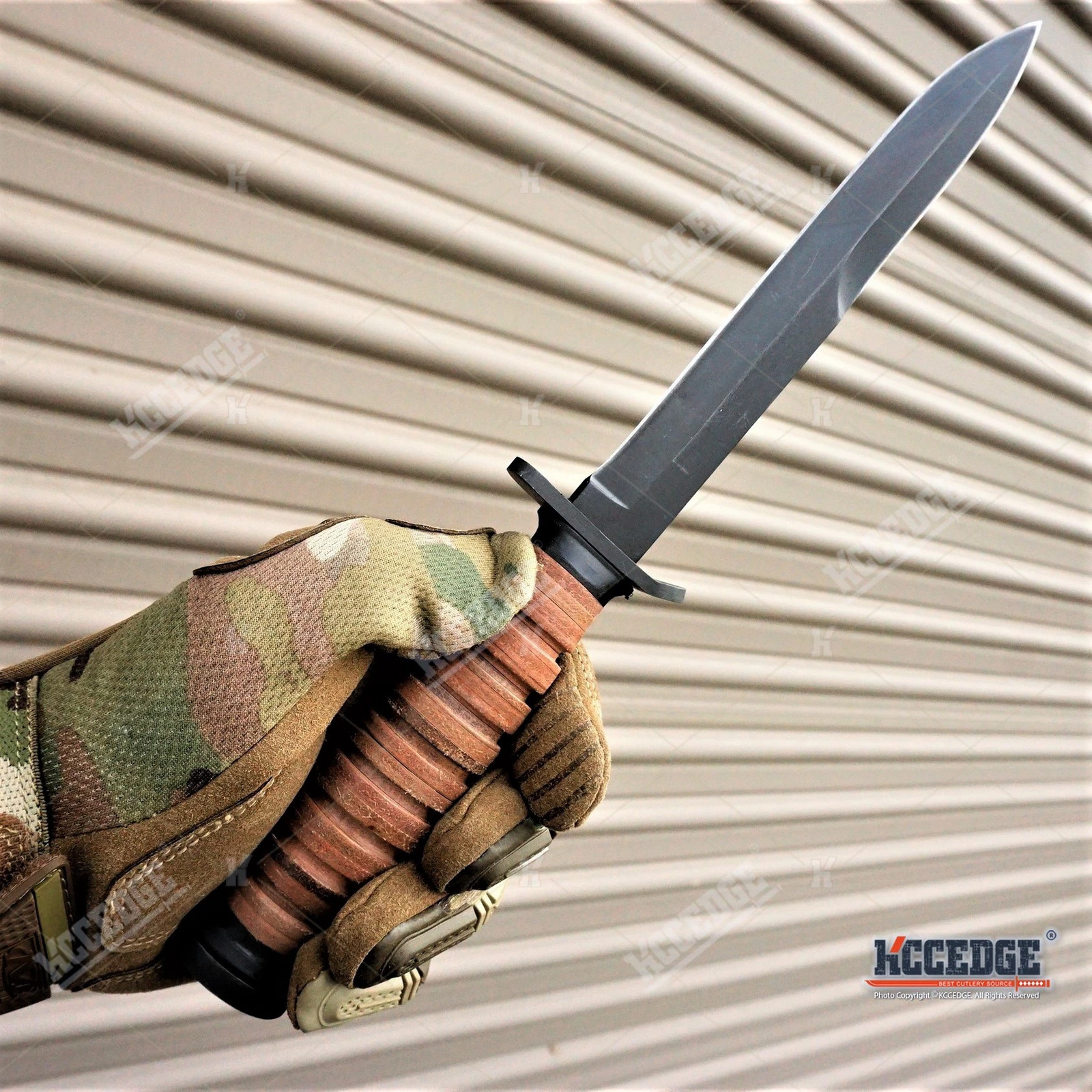 11 3/4″ WWII M3 FIXED BLADE FIGHTING TRENCH KNIFE -No Bayonet- STACKED LEATHER