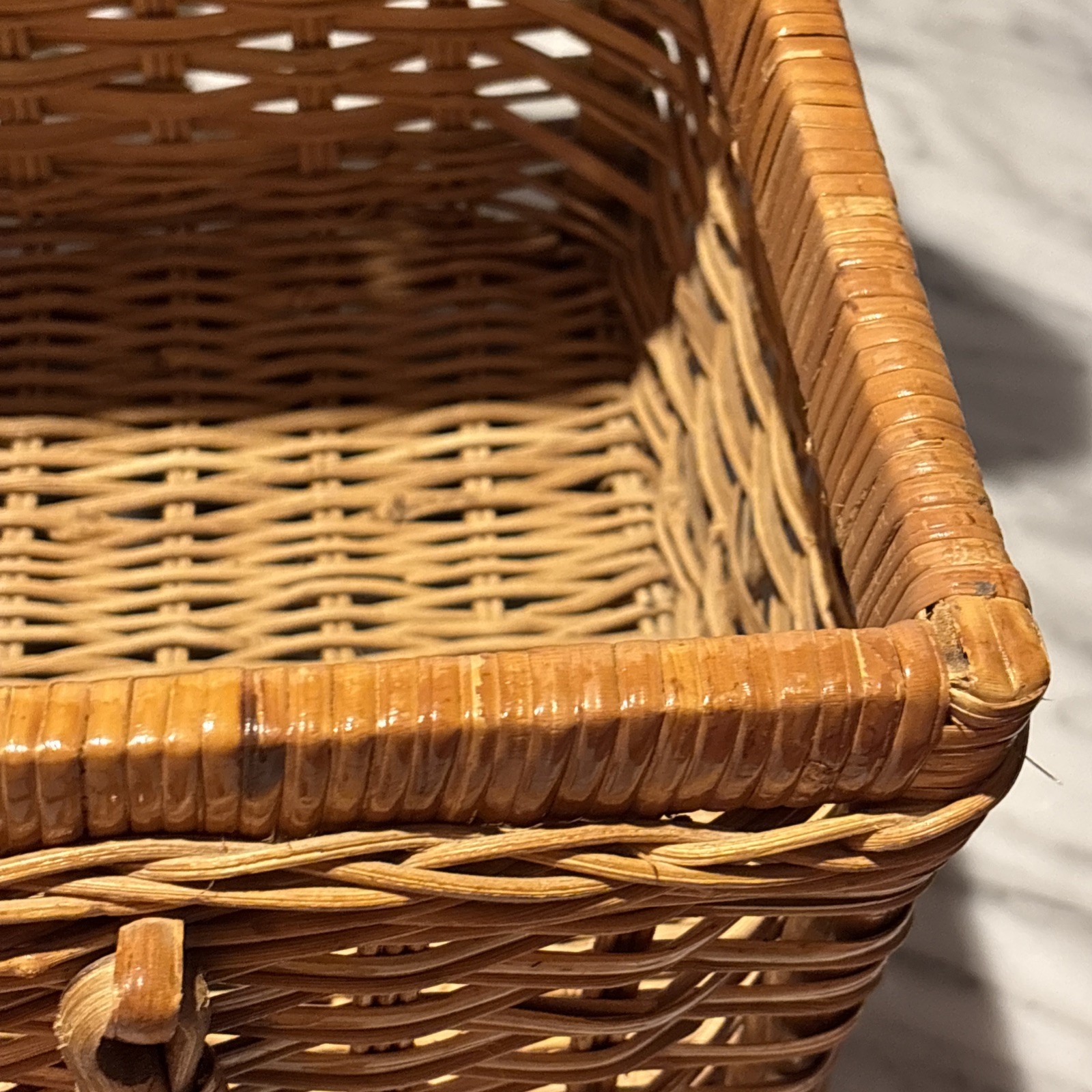 Vintage Wicker Picnic Basket Suitcase Boho Storage Farmhouse Cottage 14.5 x 9×8”