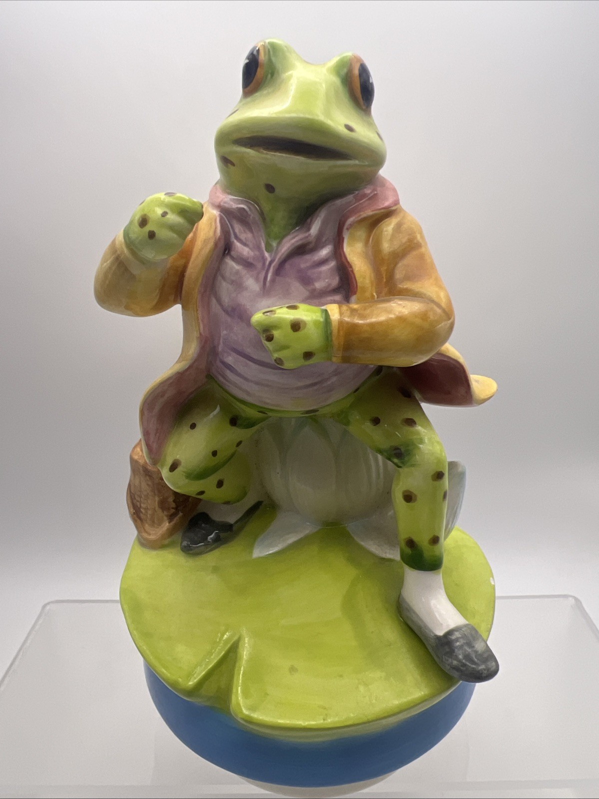1977 Schmid Beatrix Potter MR JEREMY FISHER Up A LAZY RIVER FROG Music Box Works