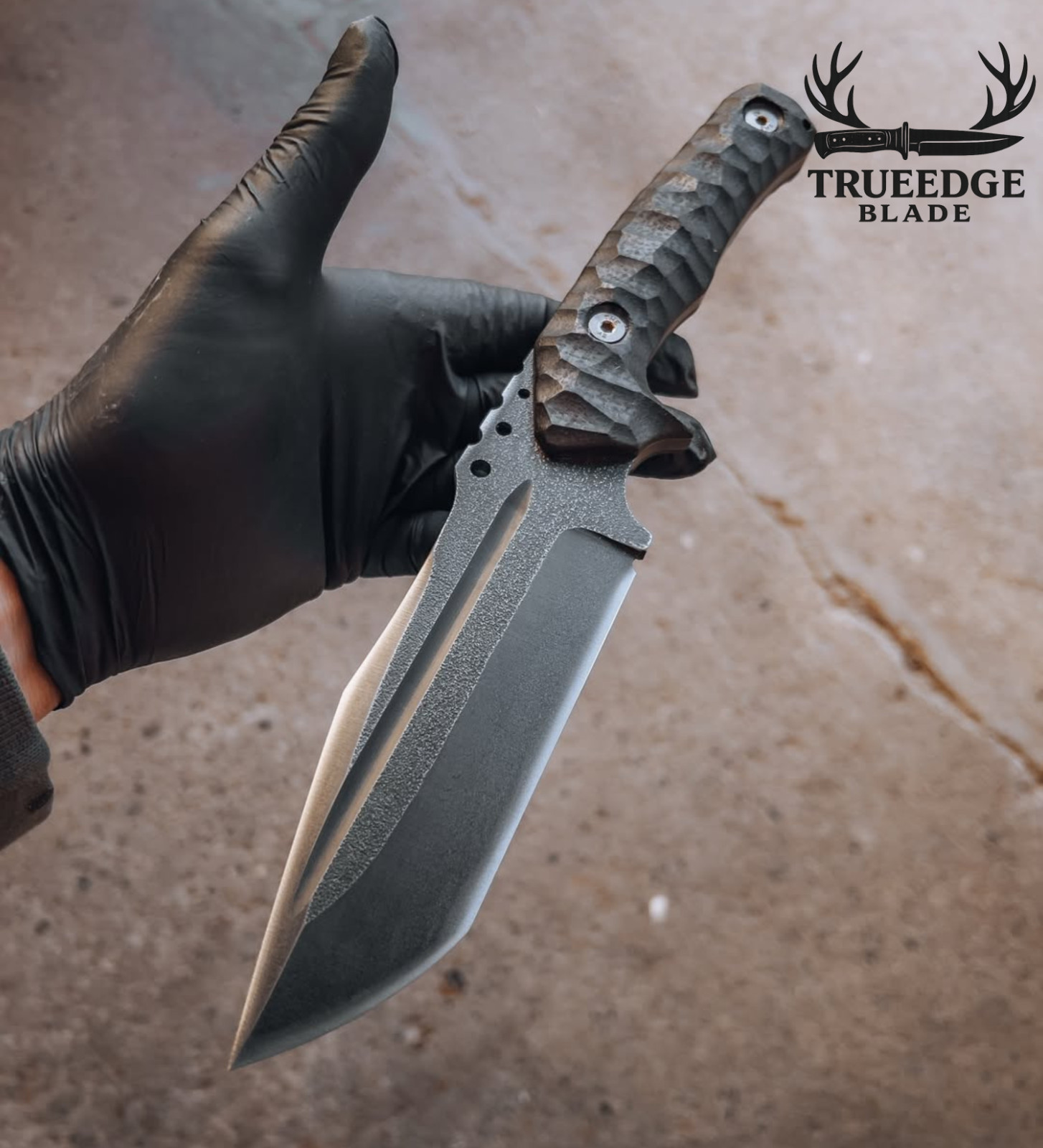 Haast Eagle Handmade Fixed Blade Tool – Full Tang, Textured Handle, Stonewashed.