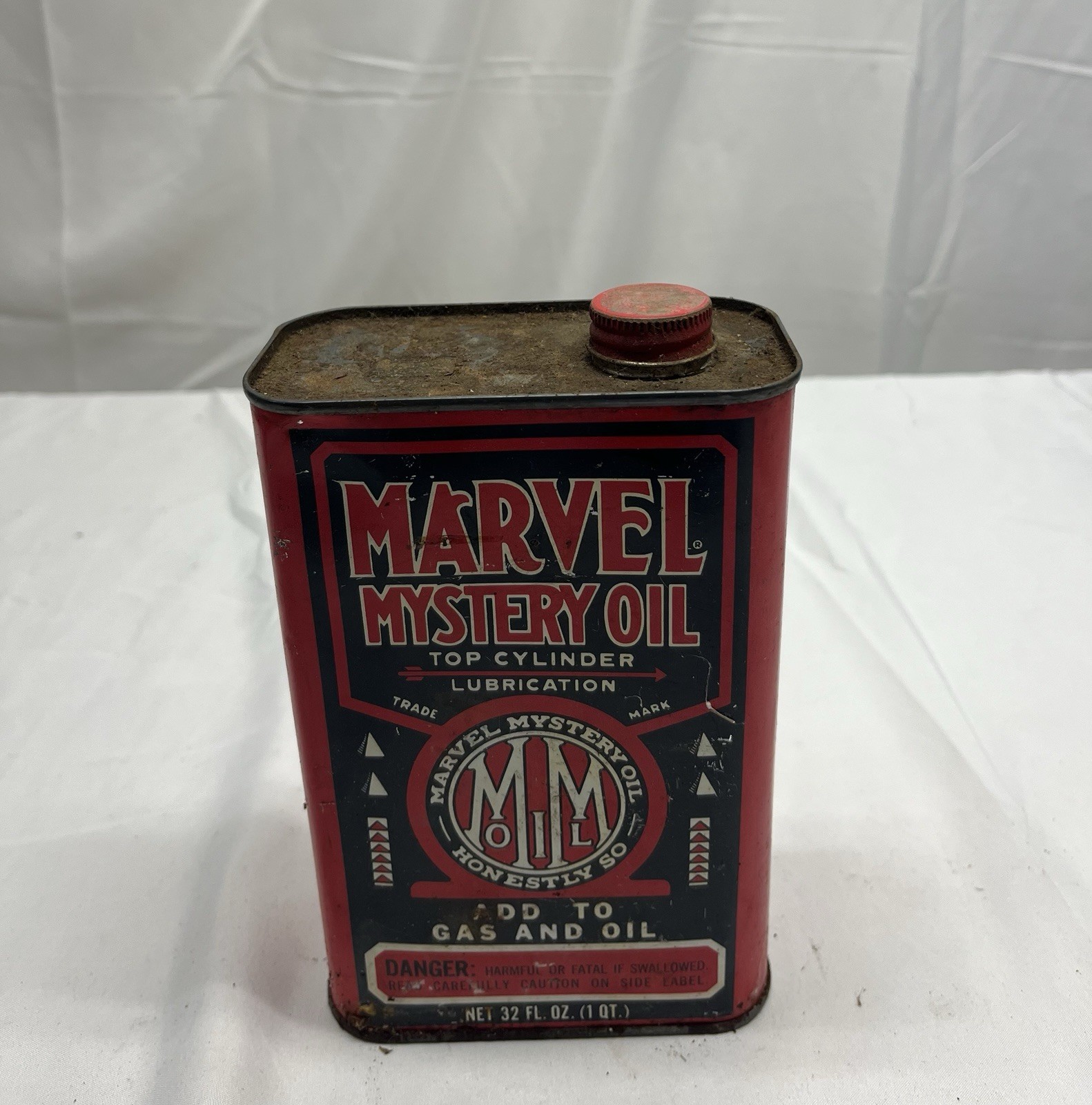 Vintage Marvel Mystery Oil (Empty, Rusty)