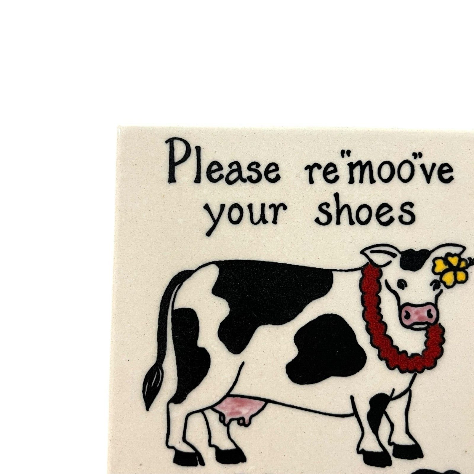 Handmade Ceramic Tile Trivet Cow Please Remove Wall Art Banana Patch Studio 6×6