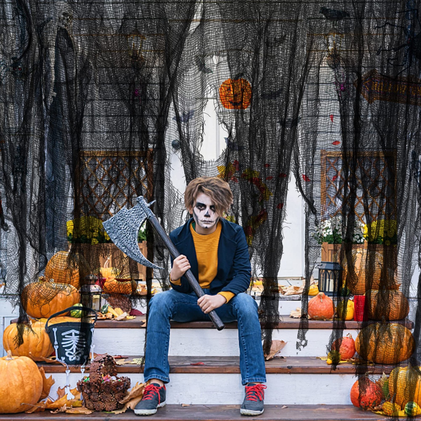 500″x39″ Halloween Black Creepy Cloth, Scary 500x39inch,