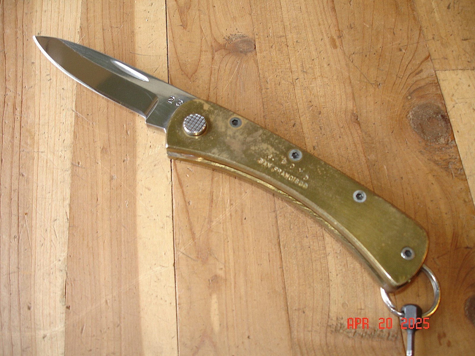 SUPER RARE F. BOYD SAN FRANSISCO FOLDING KNIFE PIVOT BUTTON LOCK #23 BRASS USA