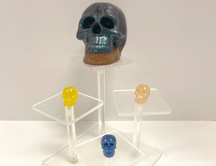 Hand Crafted Resin Glittering Multicolor Large Skull with 3 Small Skulls A