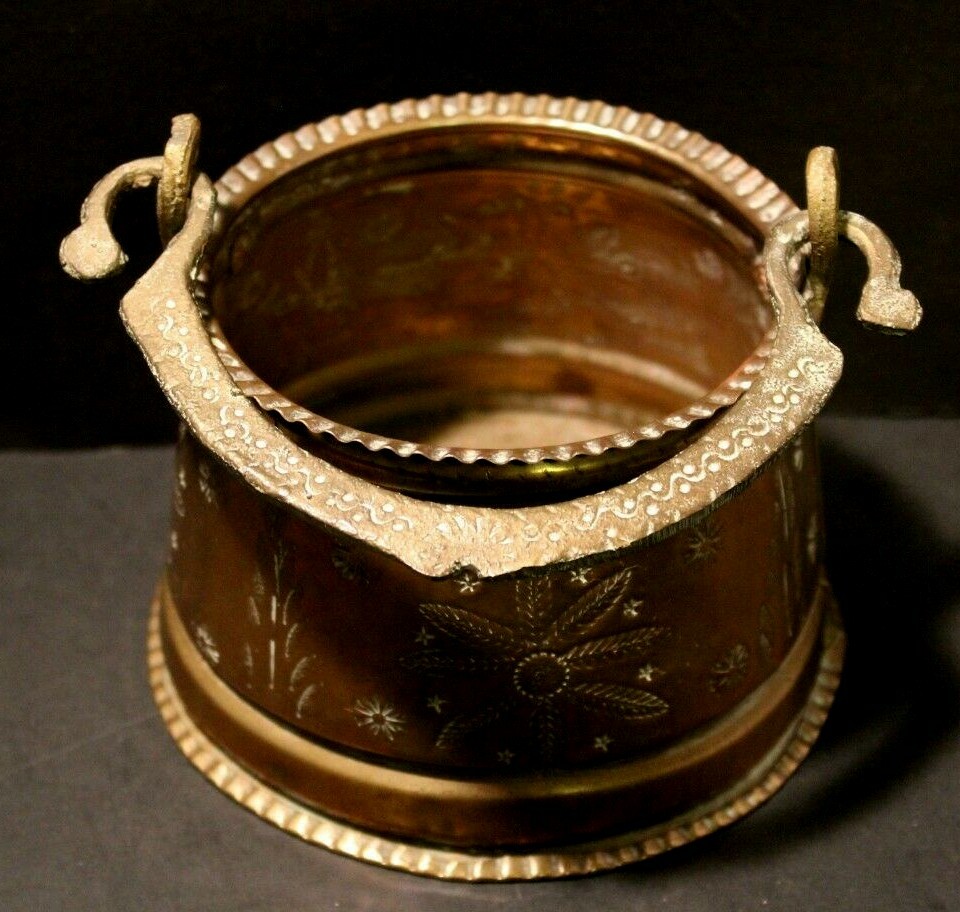 Collectible Vintage Solid Bronze Pail With Handle Patina
