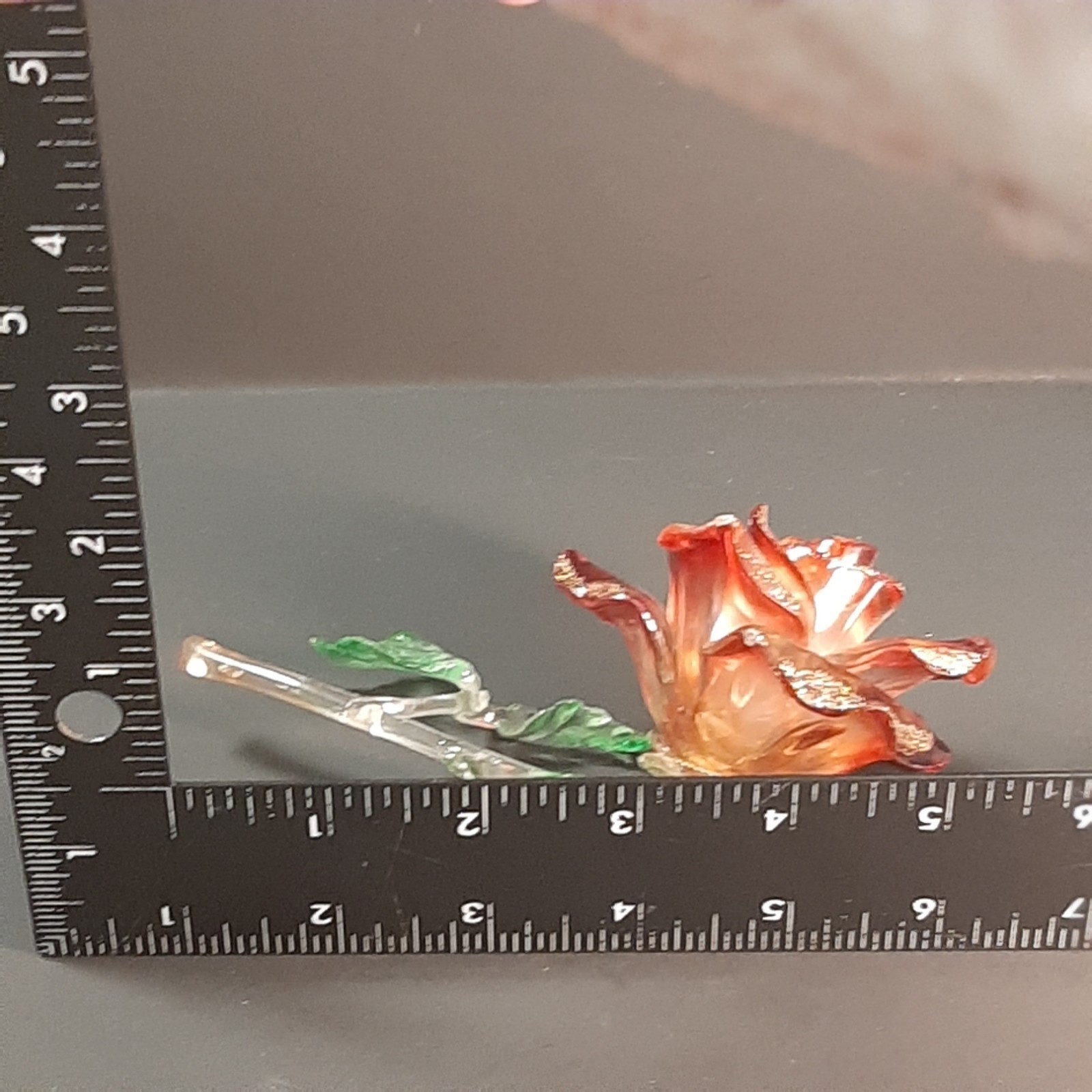 Vintage Christmas Ornament Clear Red Green Acrylic Rose Glitter Flower Floral