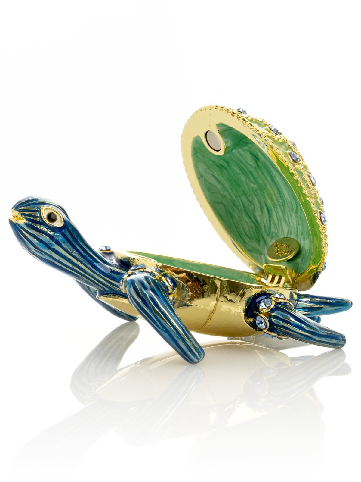 Keren Kopal Golden Turtle Hand made Trinket box Decorated with Austrian Crystals