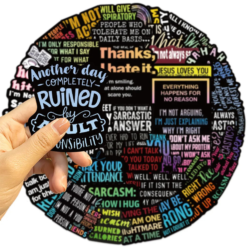 50 Pack Funny Sarcastic Adult Sticker Decal Set 2 Inch Avg Size Meme Neon Text