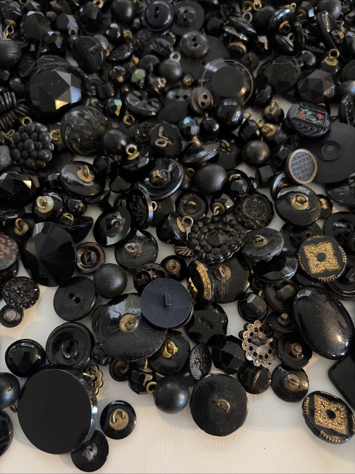 Antique Vintage Black Button Lot Victorian Glass Mourning Art Deco Abalone Mixed