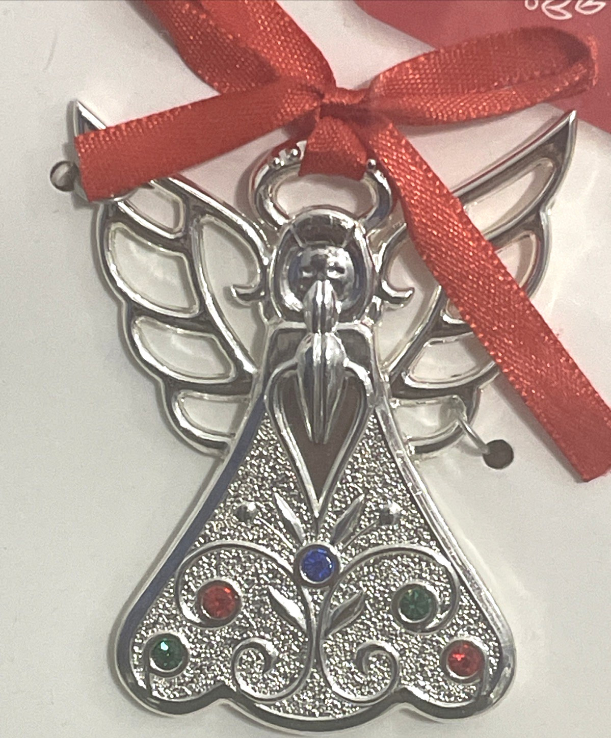 NEW LENOX Charm Jeweled Charmed Angel Ornament LENOX #893181, 2.25″ Silver Tone
