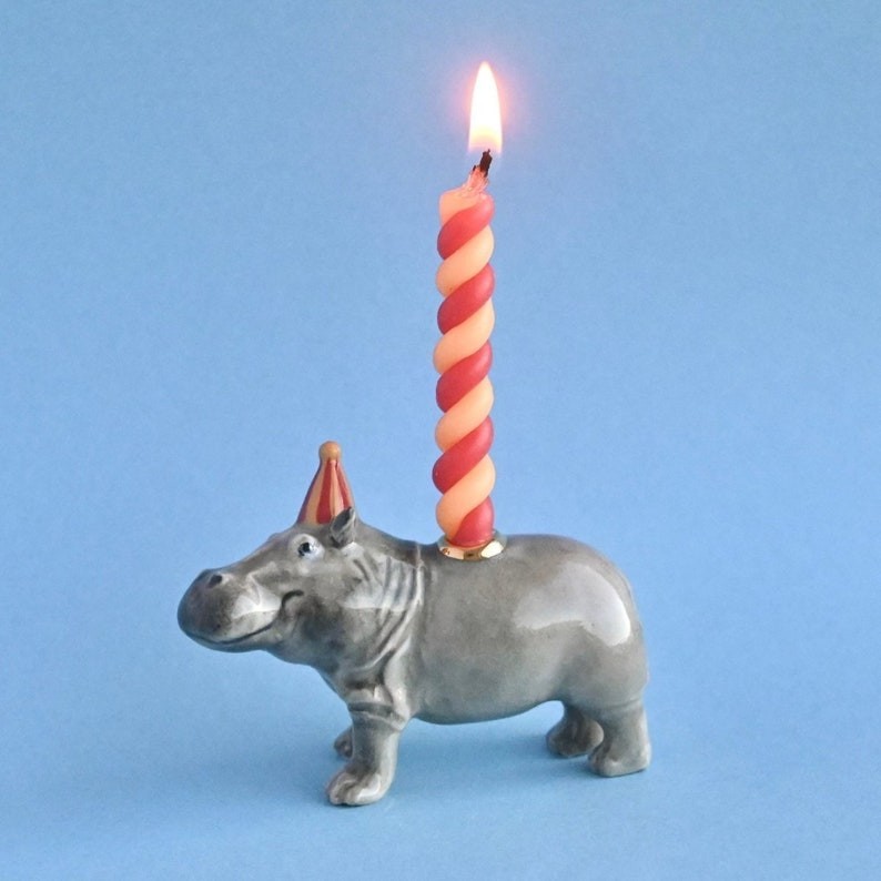 Hippo Cake Topper| Handcrafted Porcelain Figurine | Camp Hollow Collectable Heir