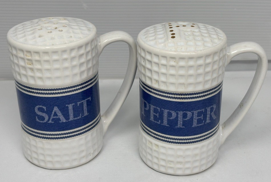 Roshco Inc Waffle Weave Stoneware Salt & Pepper Shaker Set Blue and White
