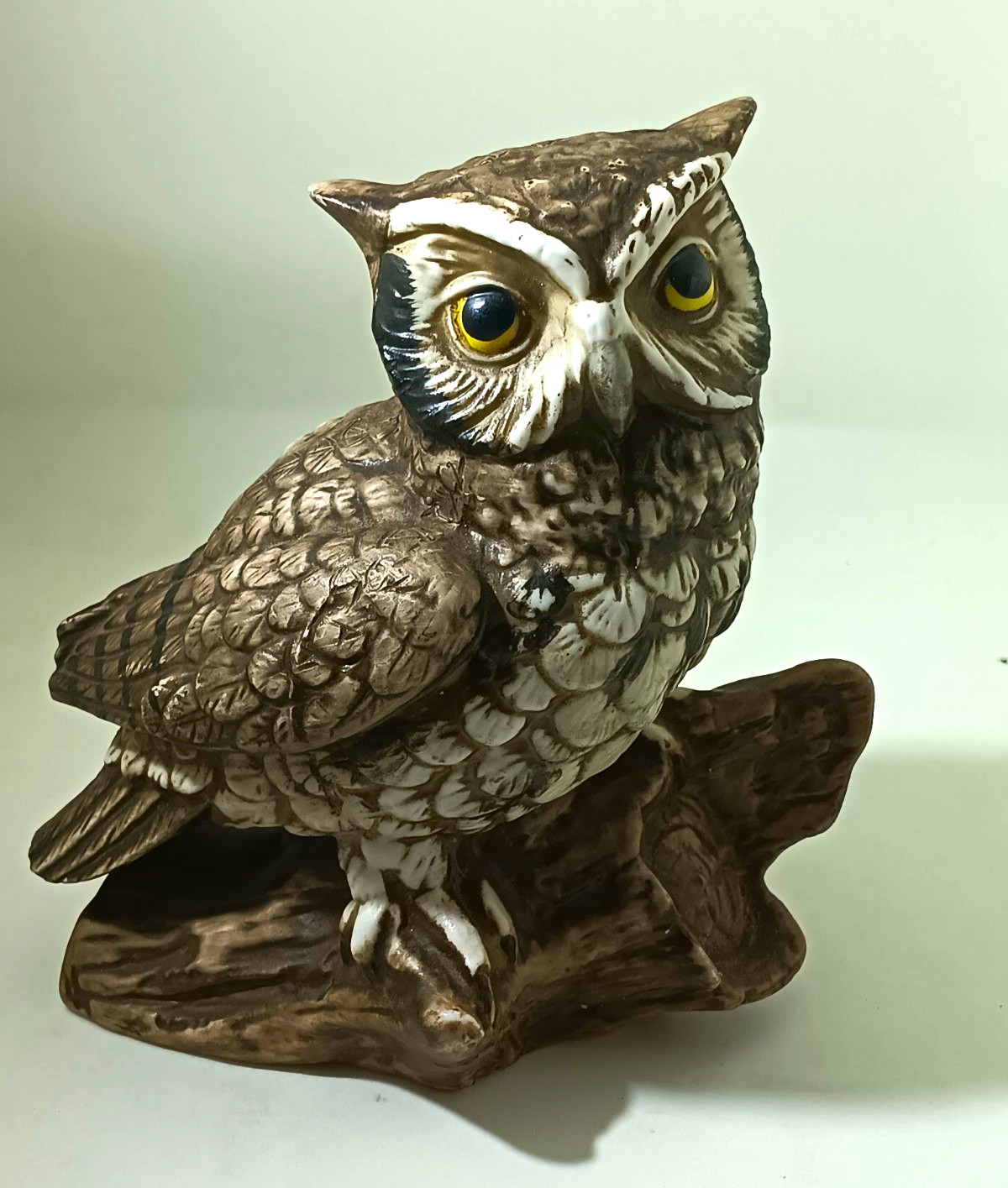 Homco Handmade Porcelain Owl Figurine on Branch, Made in Japan