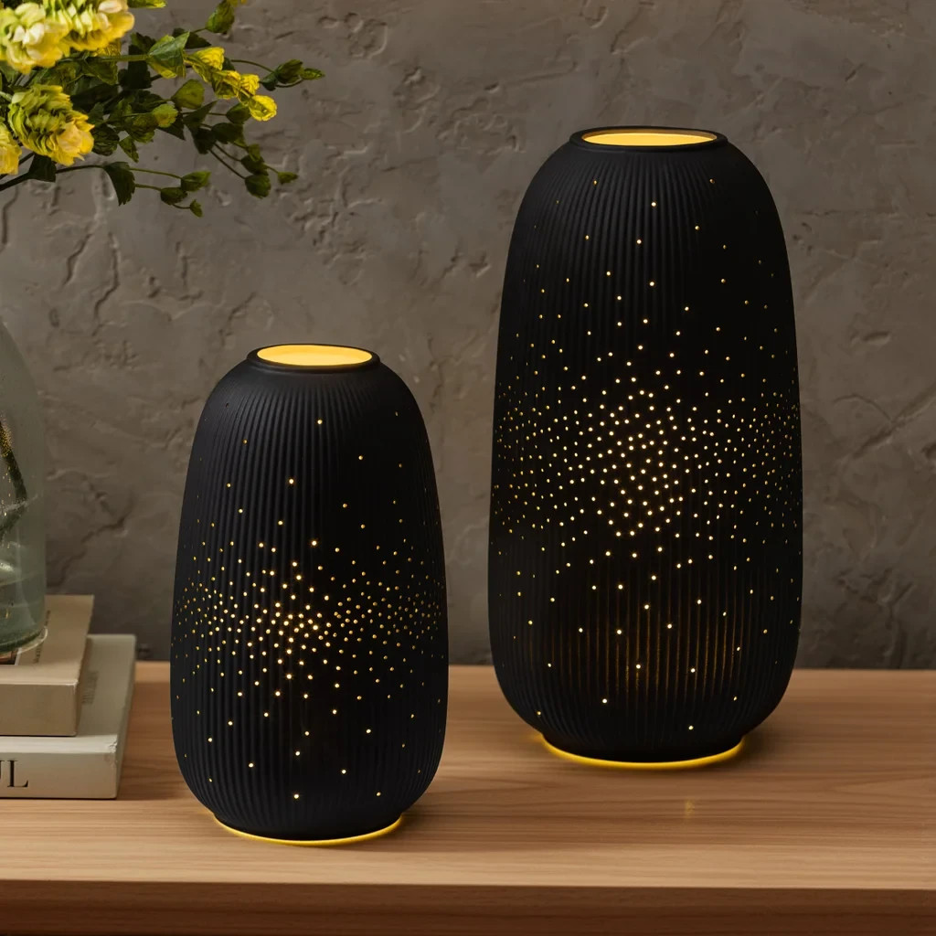 Evergreen LED Porcelain Lantern Set of 2 Decorative Indoor Outdoor Lights