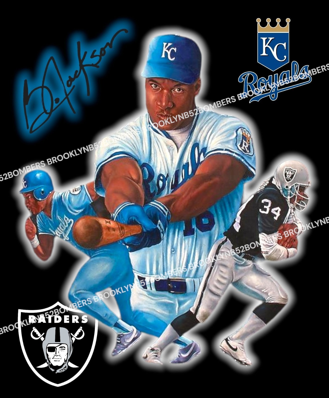 Bo Jackson Oakland Raiders Kansas City Royals Custom Exclusive 8×10 Glossy Photo