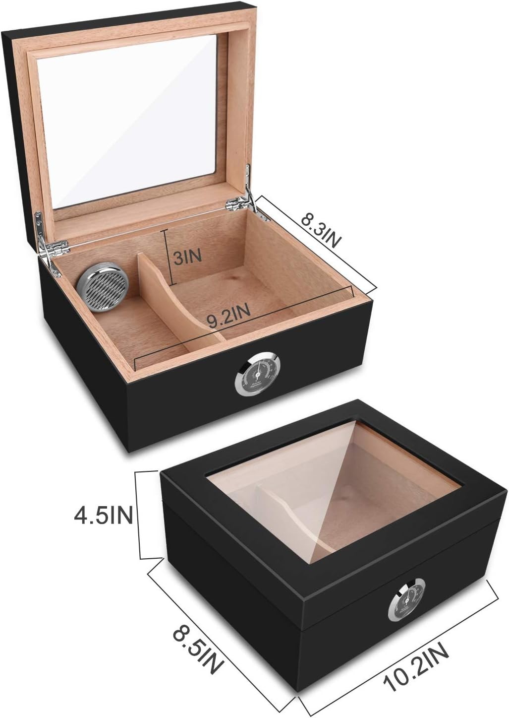 Deluxe Spanish Cedar Cigar Humidor with Lift-off Lid & Hygrometer – 25-50 Count