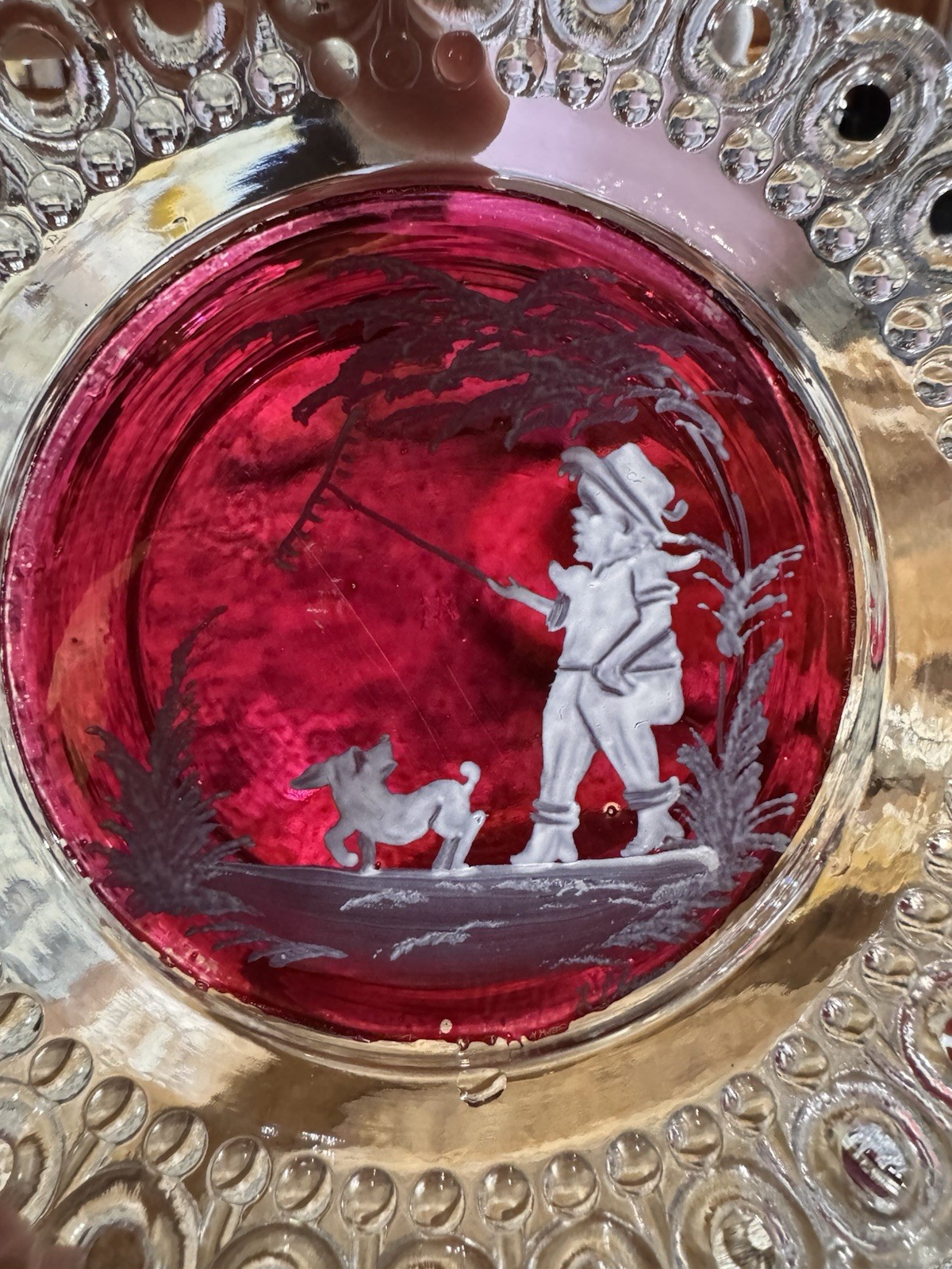 Westmoreland set of 3 Clear/Red/White Glass signed by Artist L. Plues