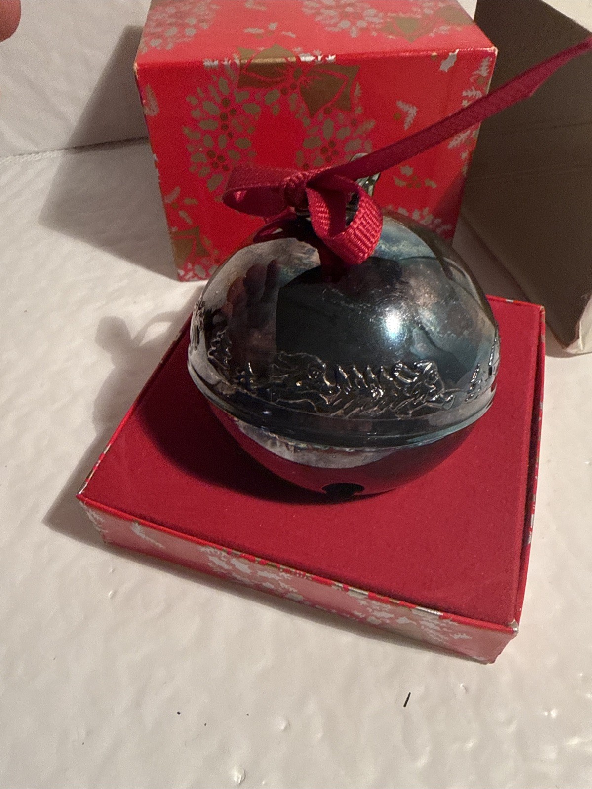 Wallace Silversmith’s 1987 Silverplate Bell Christmas Ornament Original Box