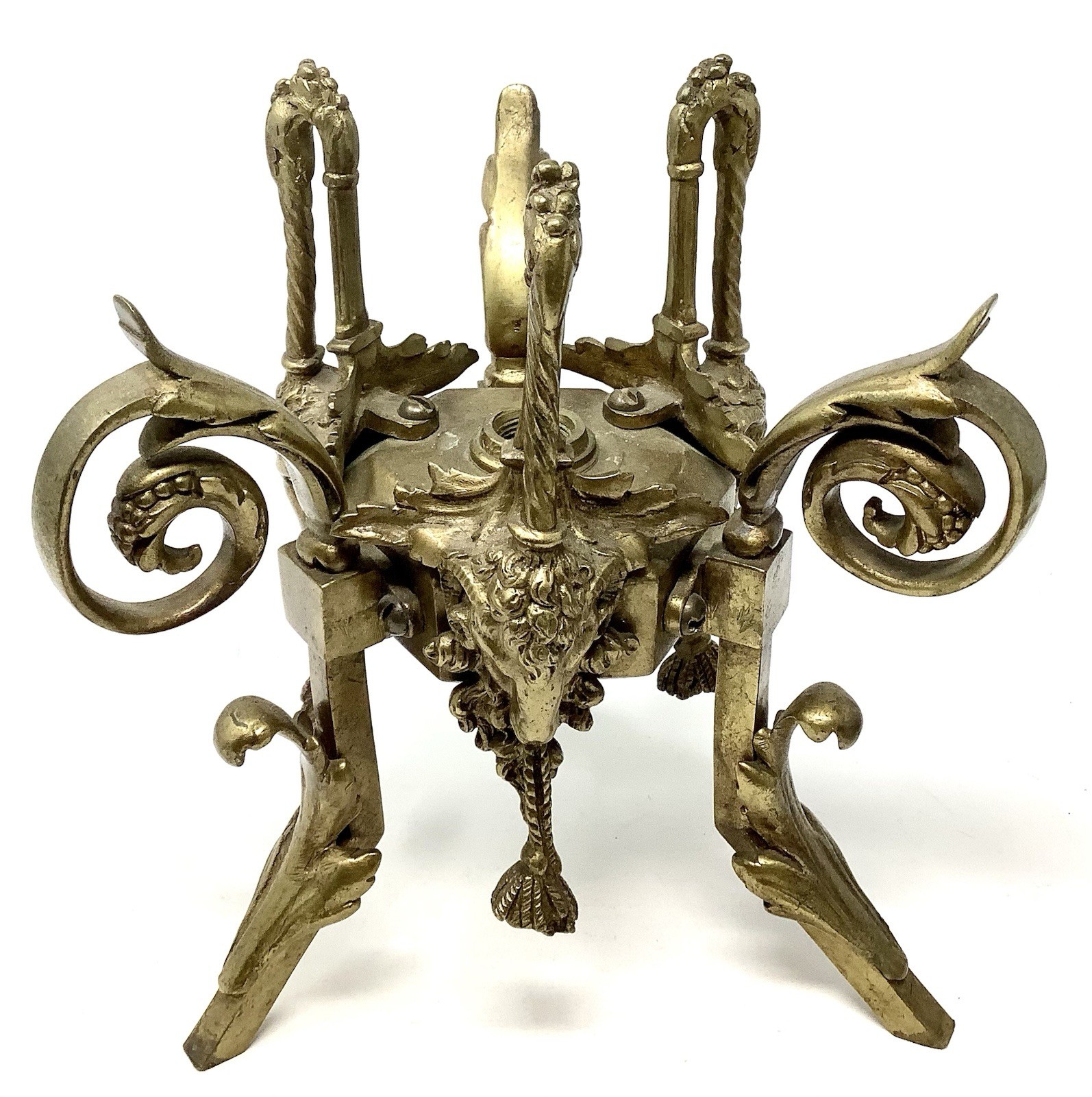 Antique Gilded Brass Table Lamp Stand Base Ram heads & leaves Part Replacement