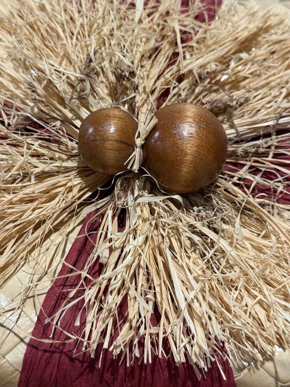 Vintage Lauhala Woven Box with Lid Boho Raffia Wood Bead Details Hawaiian Style