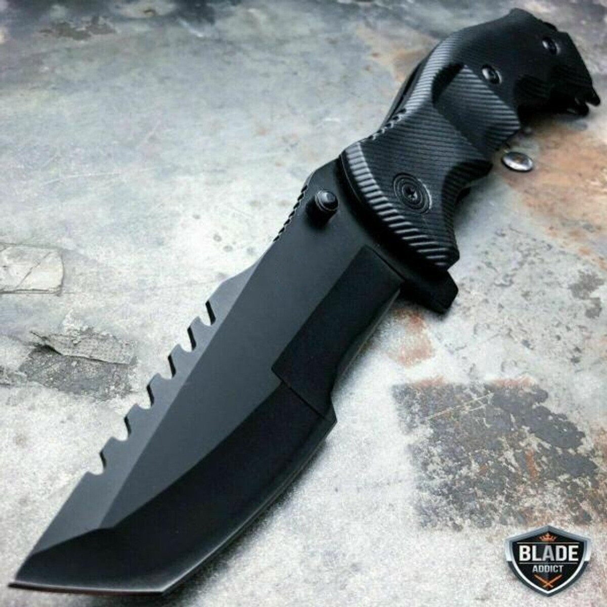 9″ CSGO Tactical BLACK Tracker Huntsman Spring Assisted Folding Pocket Knife NEW