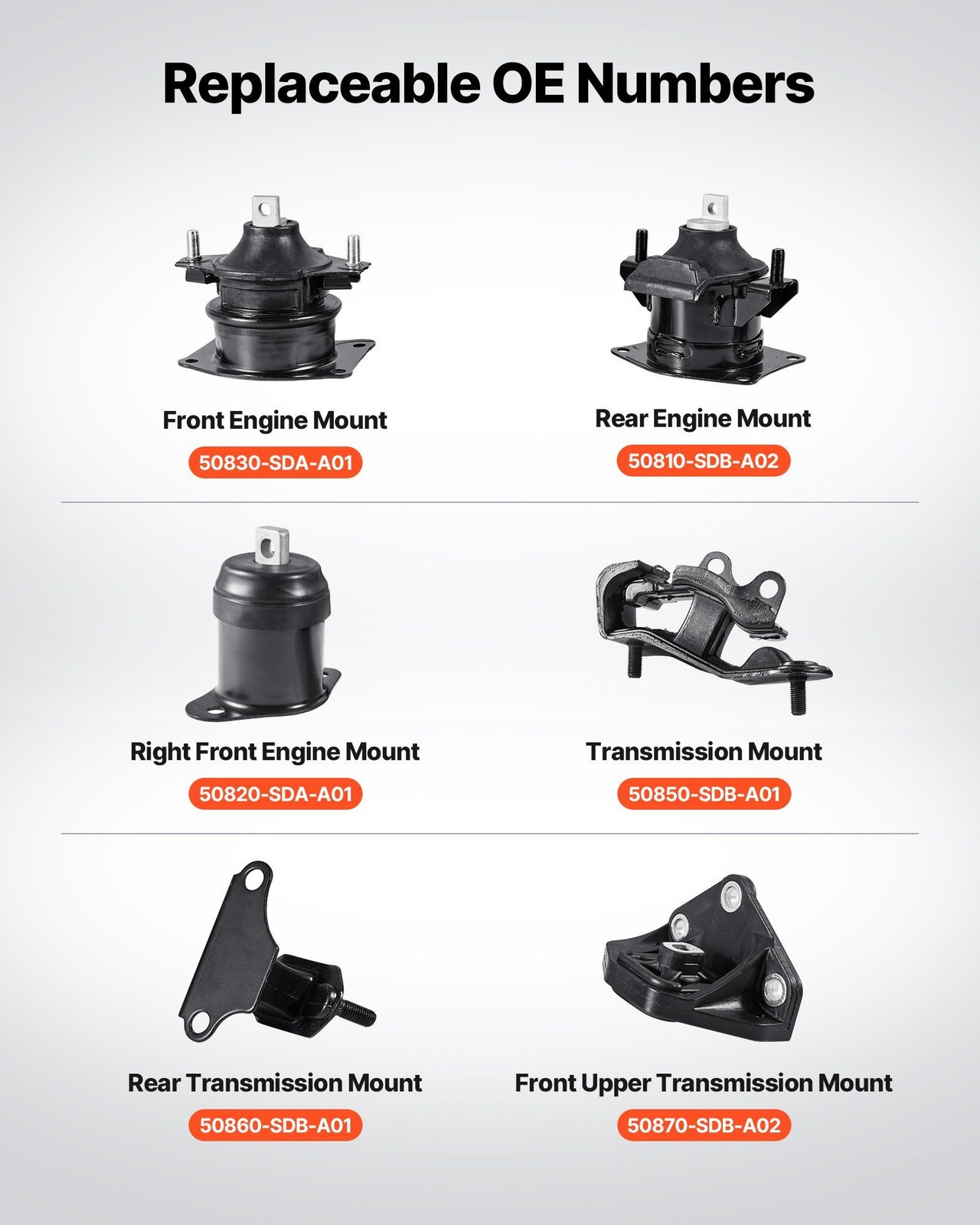 6-Piece Corrosion-Resistant Motor Mount Kit Honda Accord V6 3.0L 2003–2007
