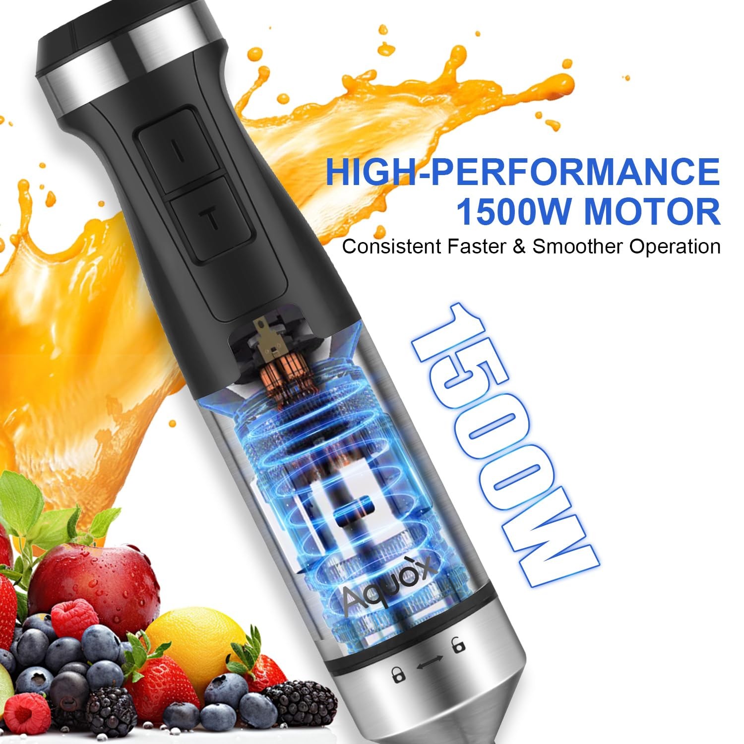 Immersion Blender 5 in 1 Handheld 1500W, 9.53*5.5*9.64inch, Jet Black