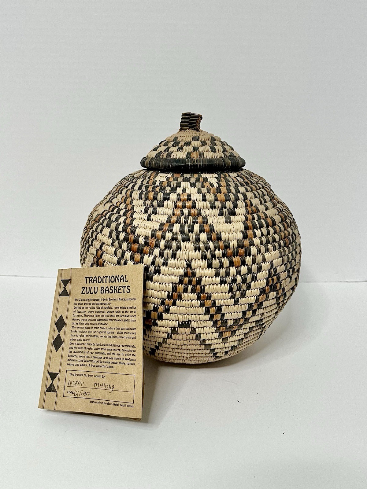 Traditional Zulu Ukhamba Basket South African Handwoven Zig Zag Vintage