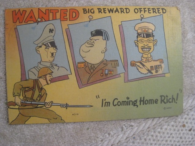 Vintage Wartime Propaganda “I’m coming Home Rich” Wanted Postcard Posted 6-1-43