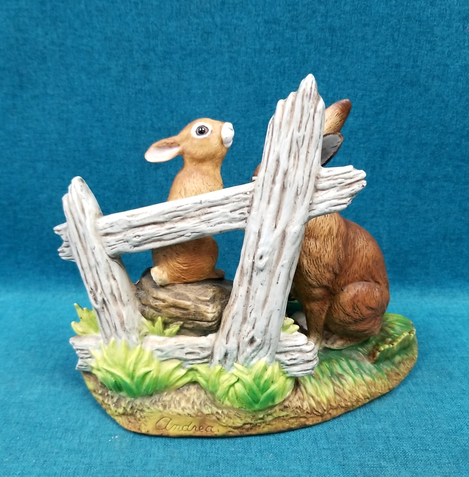 VTG 8×6″ Andrea By Sadek Hand Painted Porcelain Rabbit Family Figurine #6646 EUC