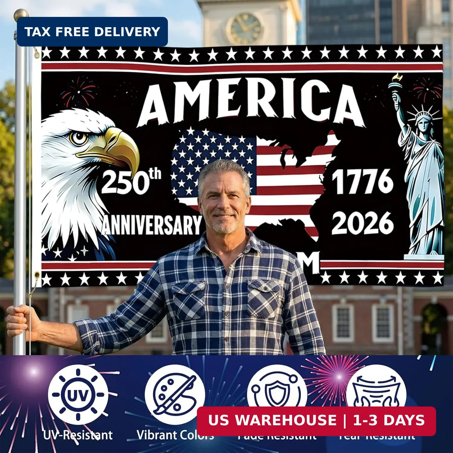 250 Anniversary USA Flag 3x5ft Double Sided 3-Ply 250th Anniversary USA Flag 177