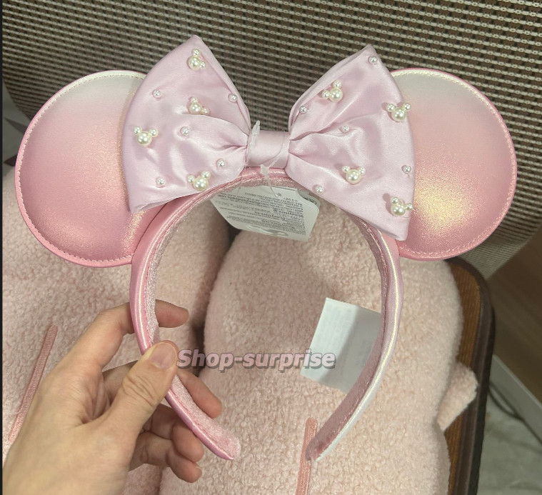 Genuine Hk Disney Parks 2026 Minnie Mouse Pink Ears Headband With Pearls Accents