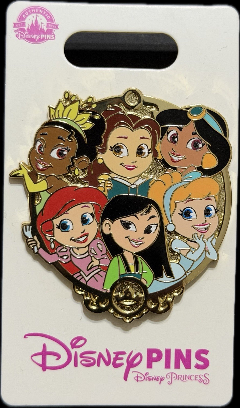 NEW Disney Pin 6 Princess Group Pin Tiana Belle Jasmine Ariel Mulan Cinderella