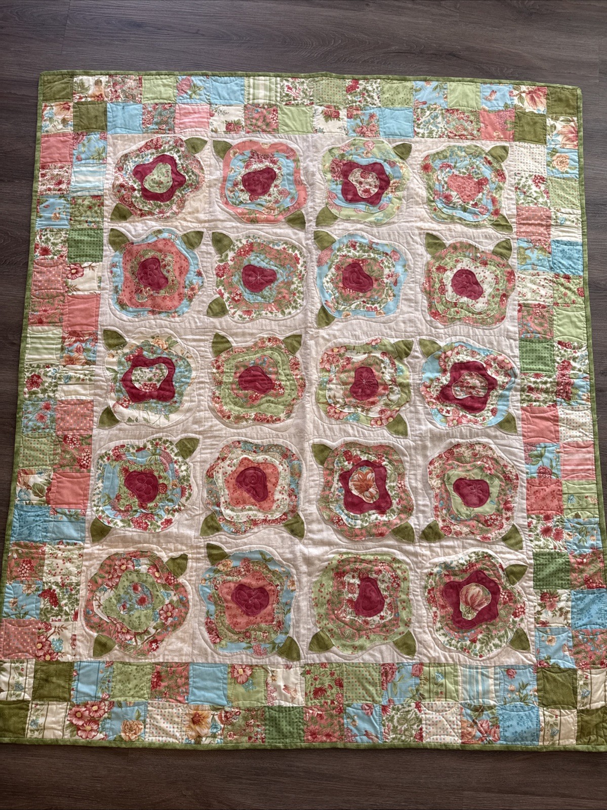 Handmade Patchwork Cottage Farmhouse Floral Quilt 54×47 Reversible Cotton