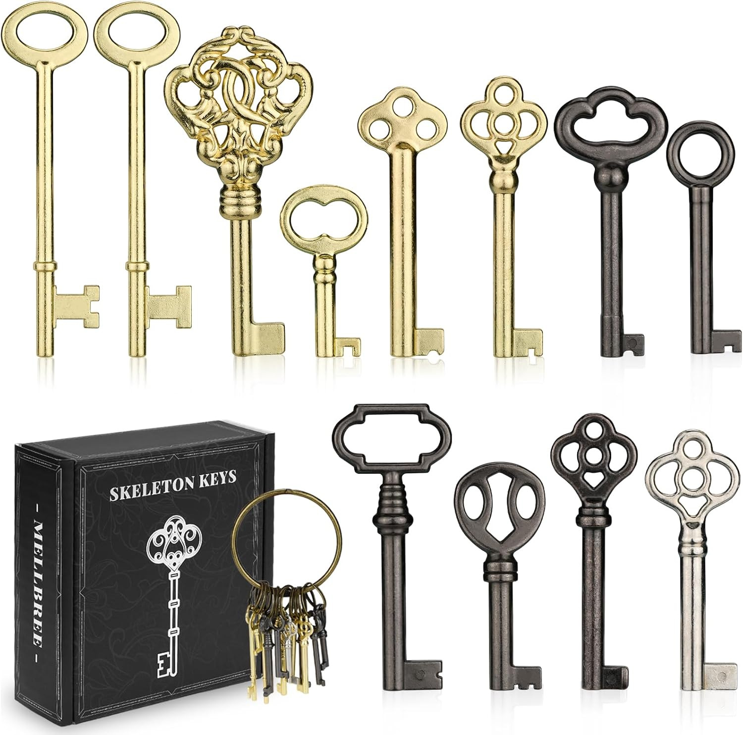Mellbree Skeleton Key Set for Old Doors Antique Furniture Universal 12-Pack