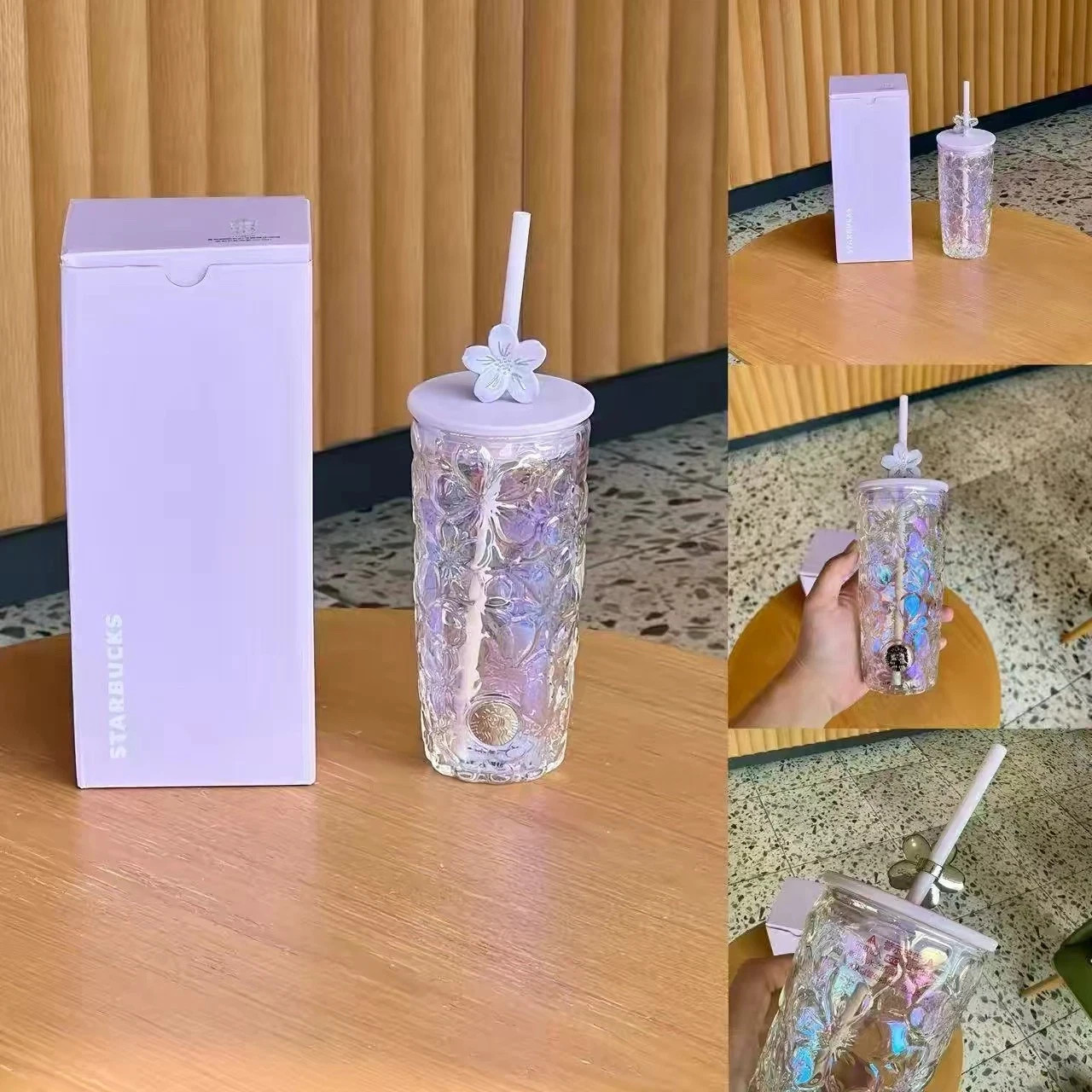 Starbucks 2026 New China Twilight Sakura Embossed Glass Tumbler Straw Cups Gifts